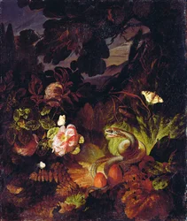 Fleurs, serpent et papillons